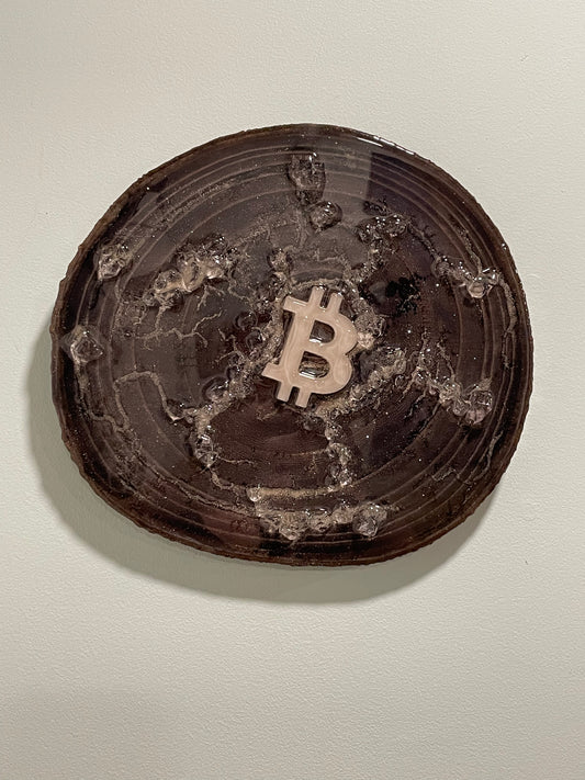 “Bitcoin Coming Out”: 11” natural round; 2023